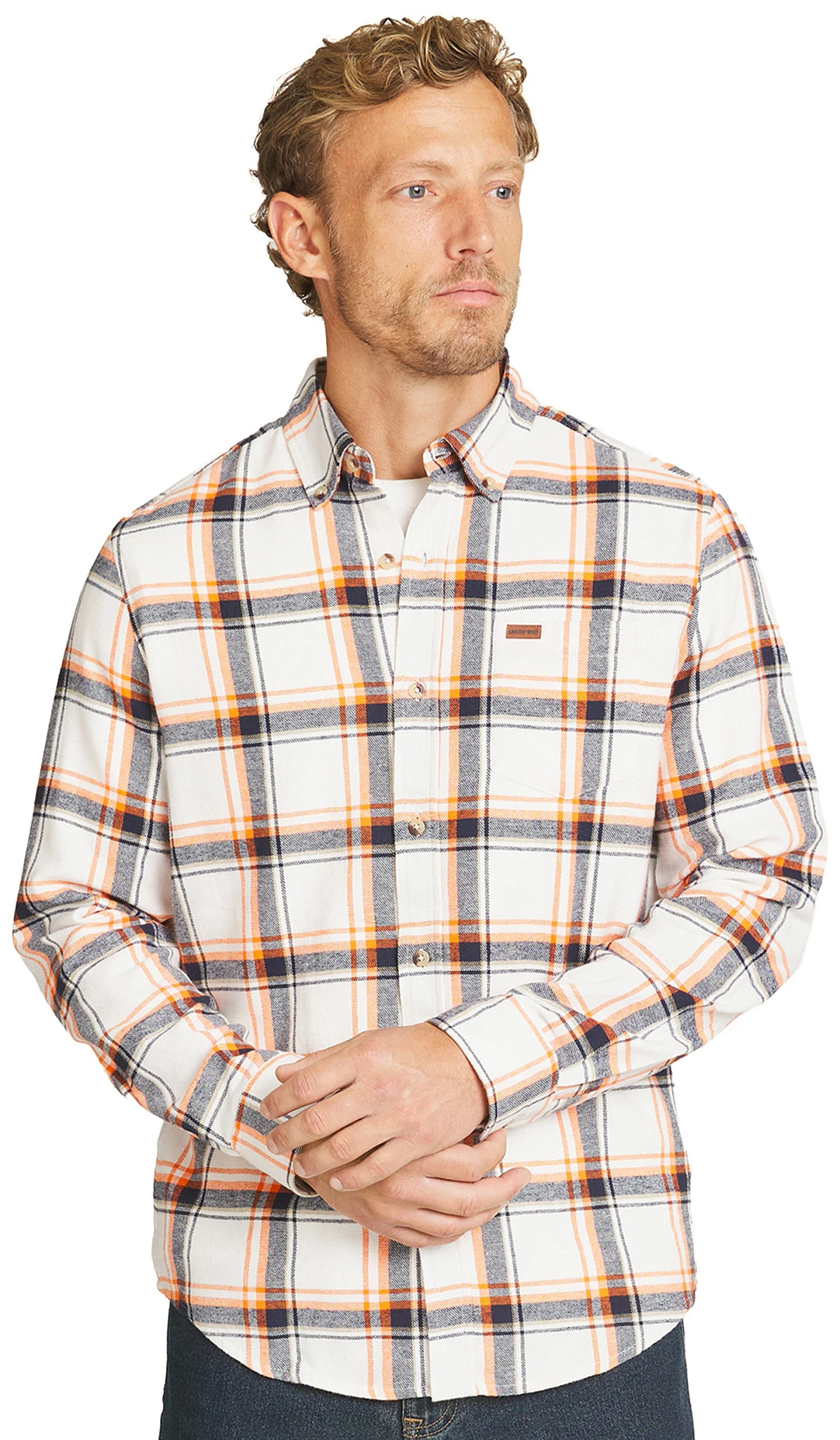 Men's Lands' End Campside Flannel shown in Antique Ivory (Off White)