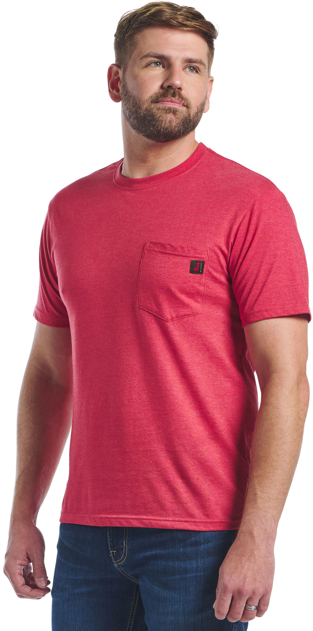 Men's Workwear Pocket Tee shown in Red Heather (Red)