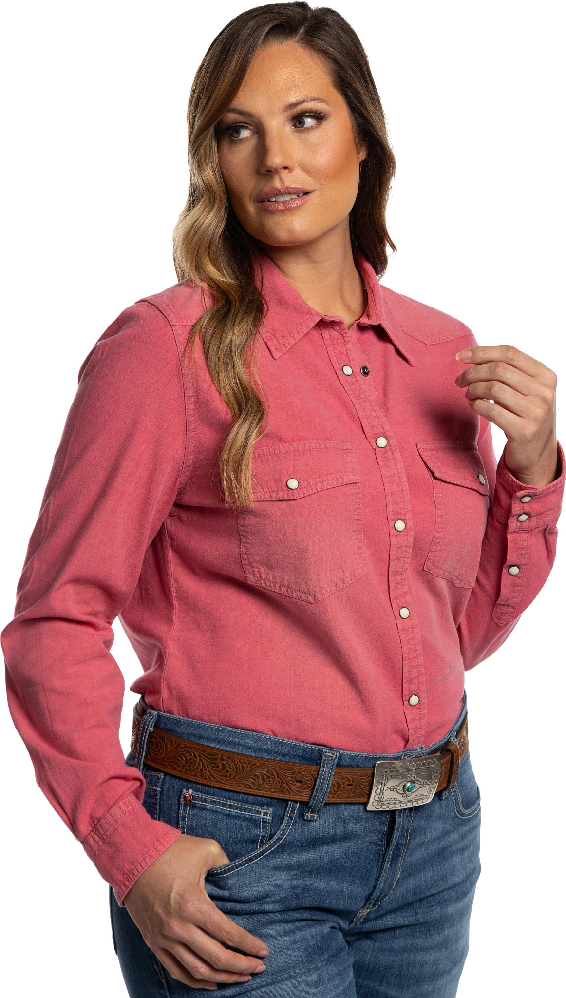 Women's Snap Down Chambray shown in Pink (Pink)