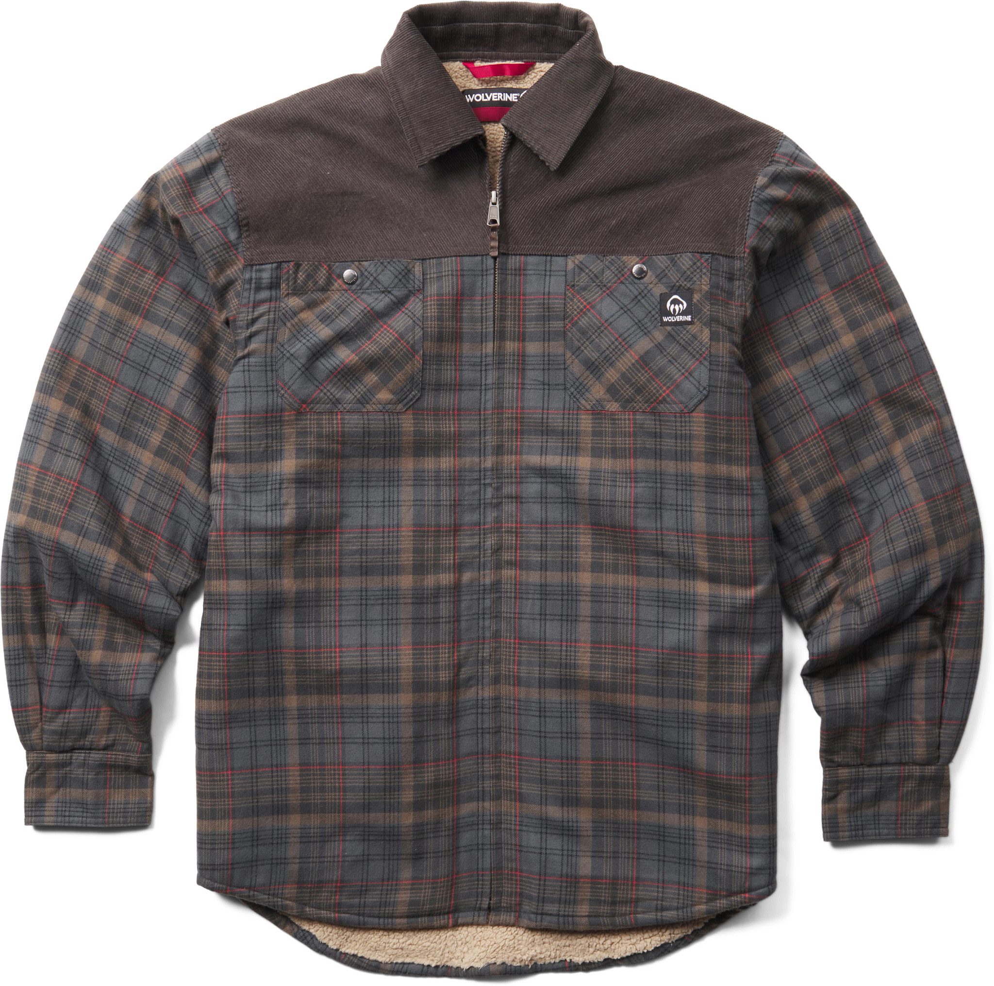 Men's Wolverine Marshall Sherpa Lined Full Zip Shirt Jac shown in Granite Plaid (Grey)