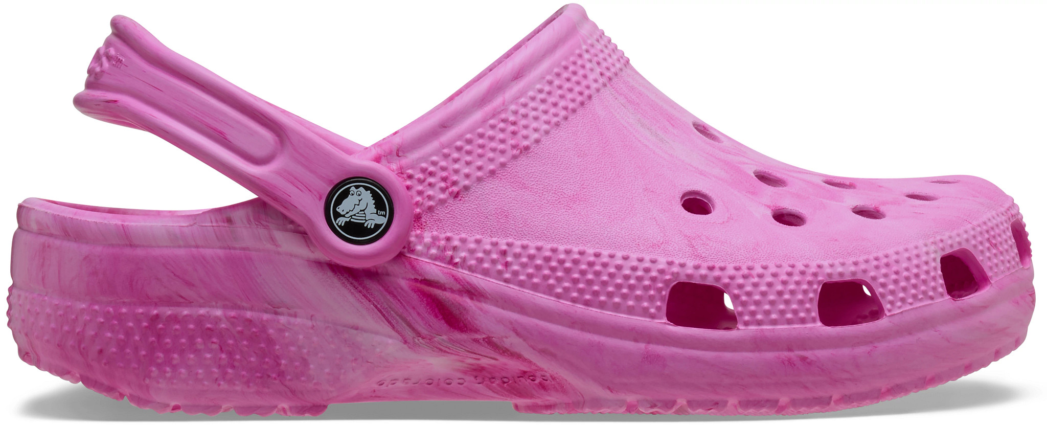 Girl's Crocs Classic Watercolor Marbled Clog shown in Pink/Muti (Pink)