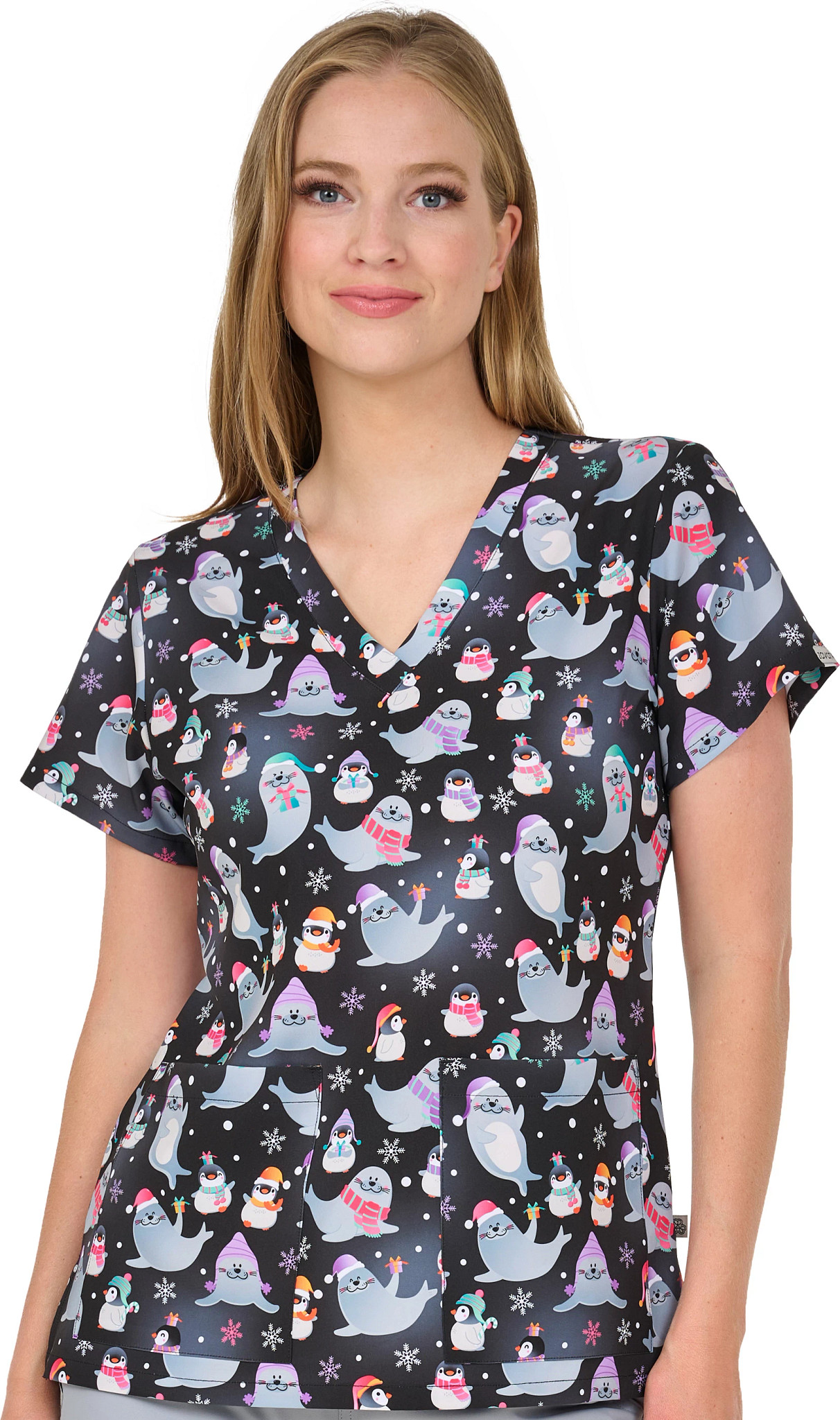 Women's Ava Therese Audrey Arctic Friends V Neck shown in Black/Multi (Prints)