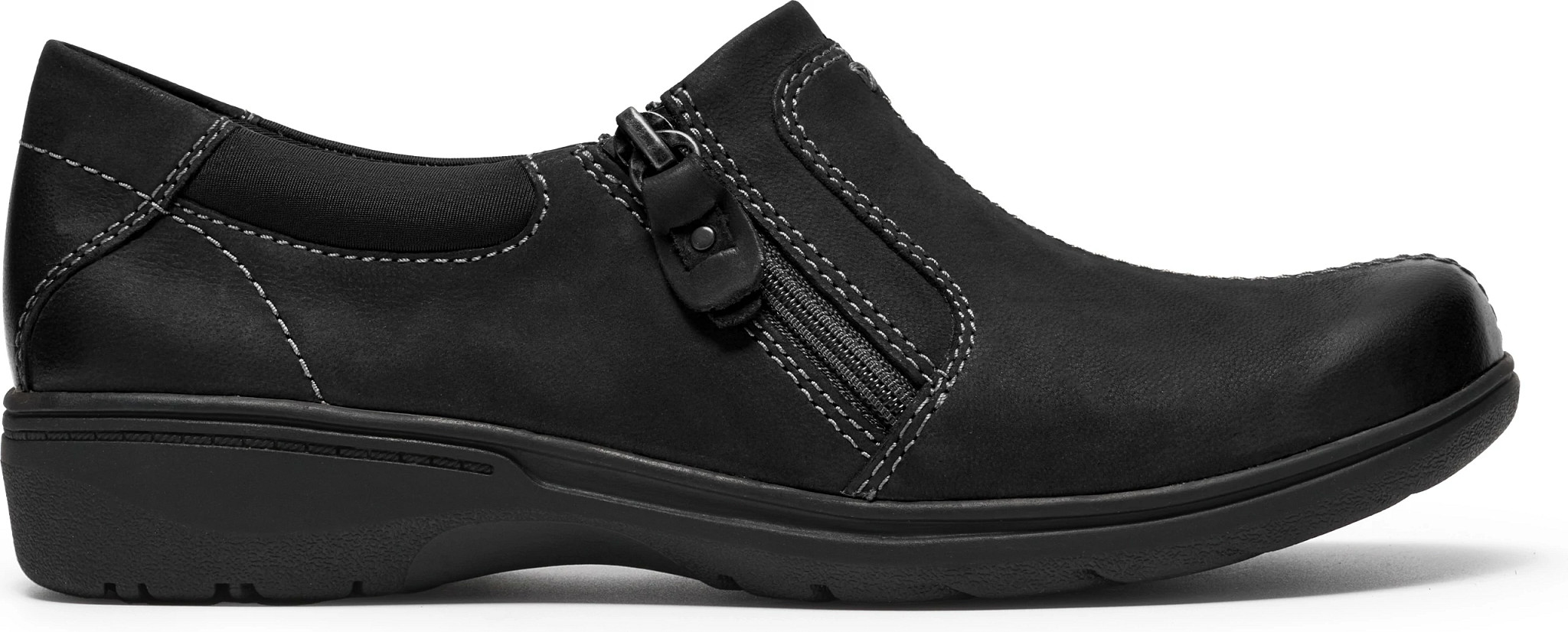 Women's Clarks Carleigh Ease shown in Black Nubuck (Black)