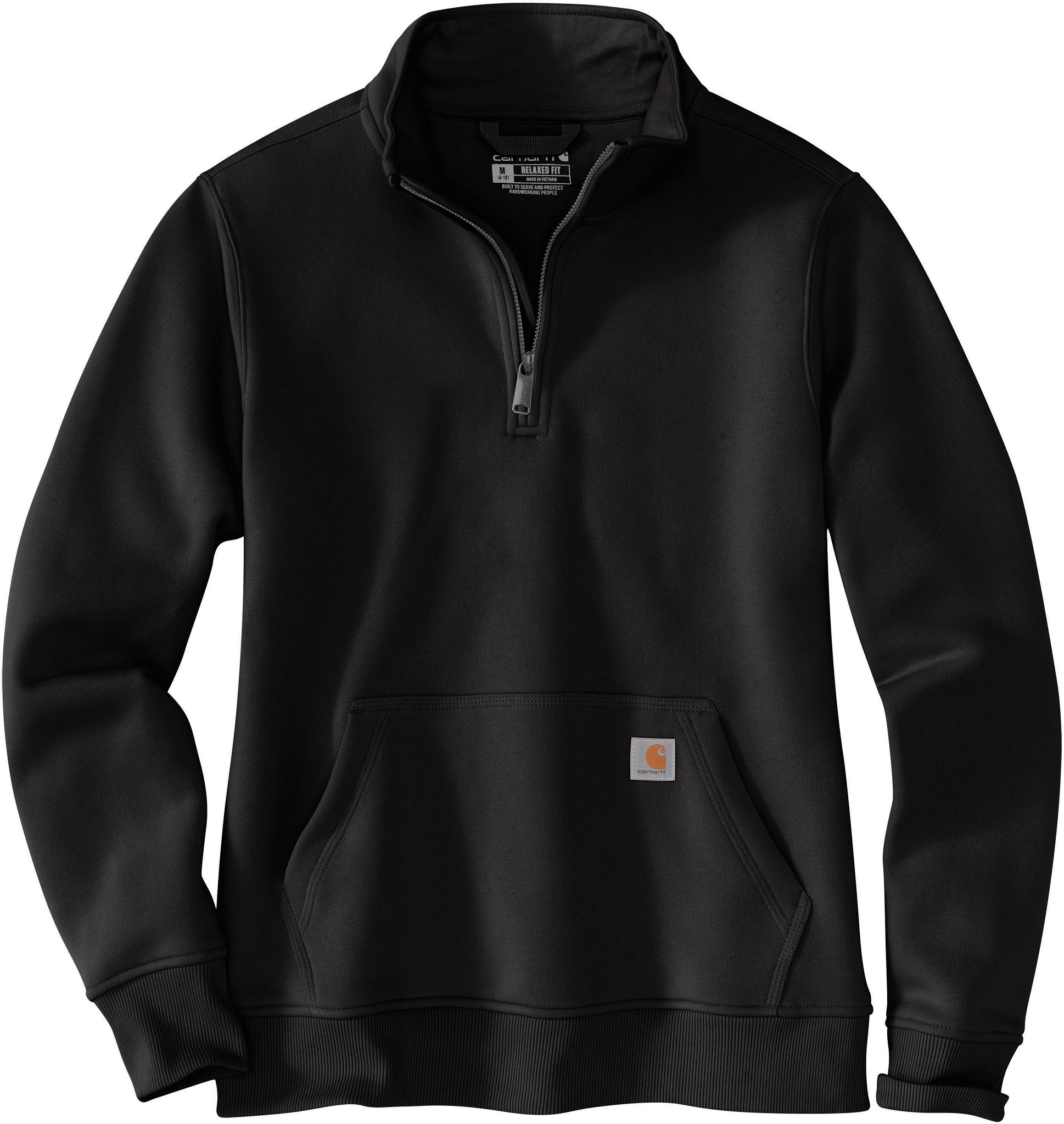 Women's Carhartt Relaxed Fit Midweight Quarter Zip Mock Neck Sweatshirt shown in Black (Black)