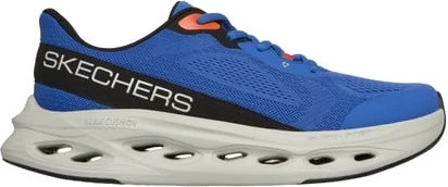Men's Skechers Max Cushioning Glide Step Fairmont Runner shown in Blue Orange (Blue)
