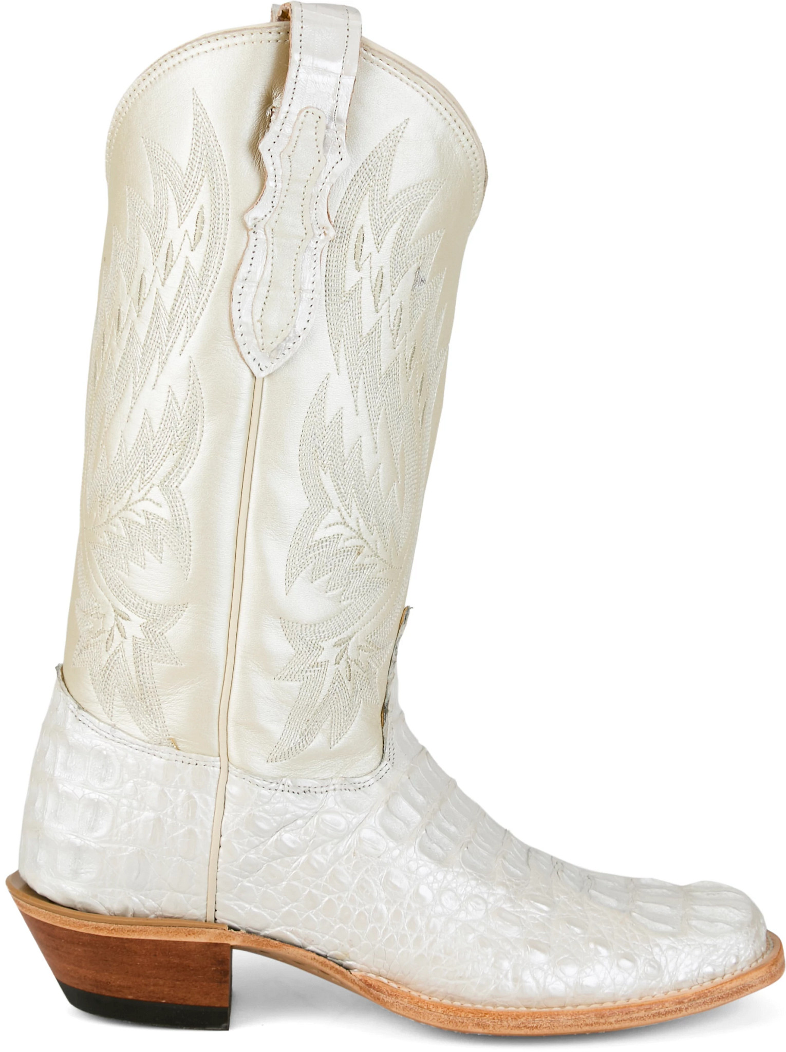 Women's Tony Lama Elena 13" Hornback Caiman shown in Pearl (Off White)