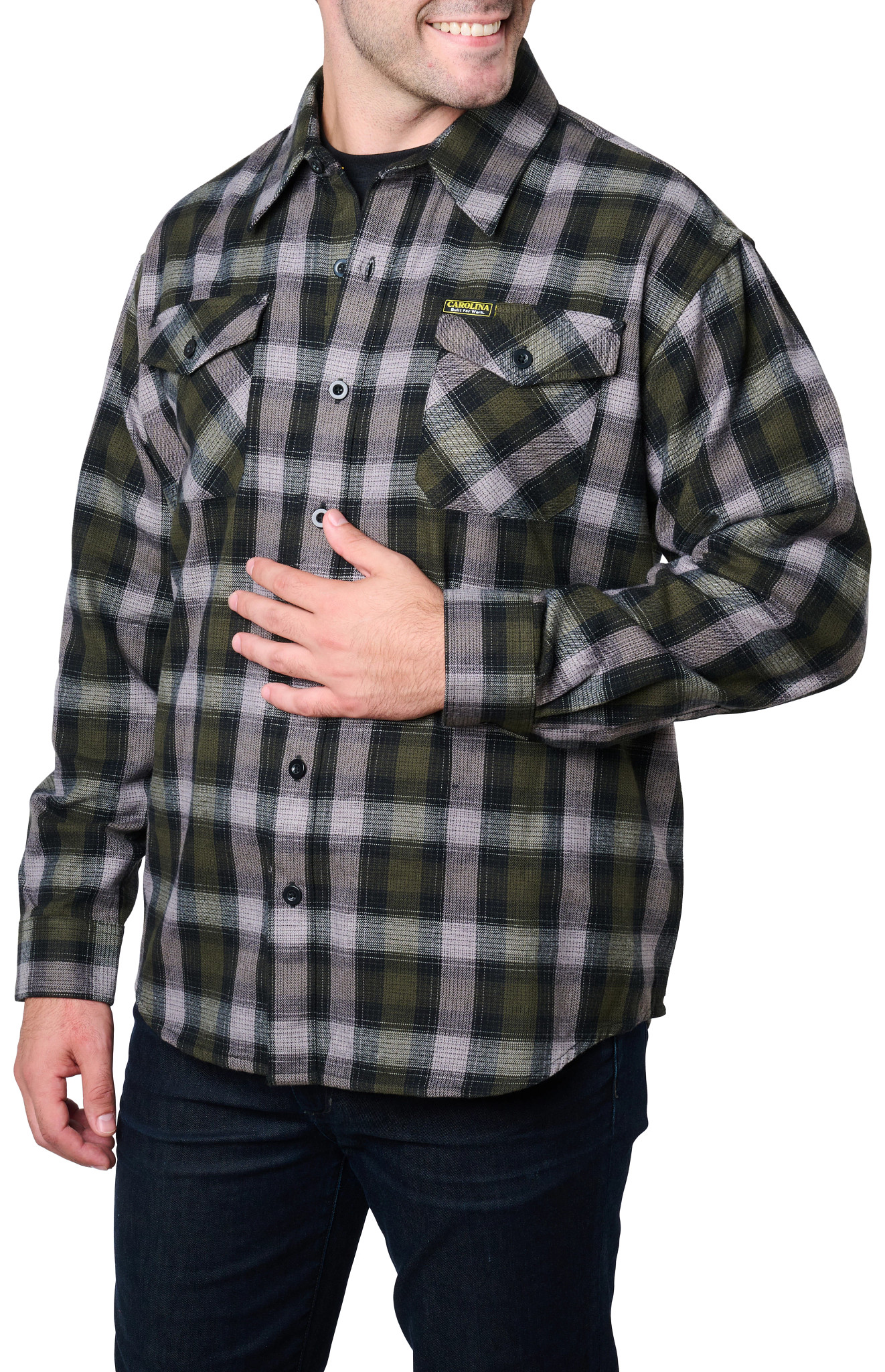 Woven Flannel Shirt shown in Olive (Green)