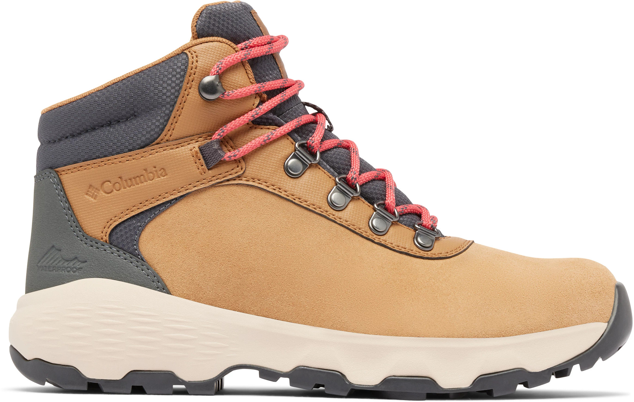 Women's Columbia Waterproof Newton Wander Hiker shown in Elk Tan/Sunset Red (Tan)
