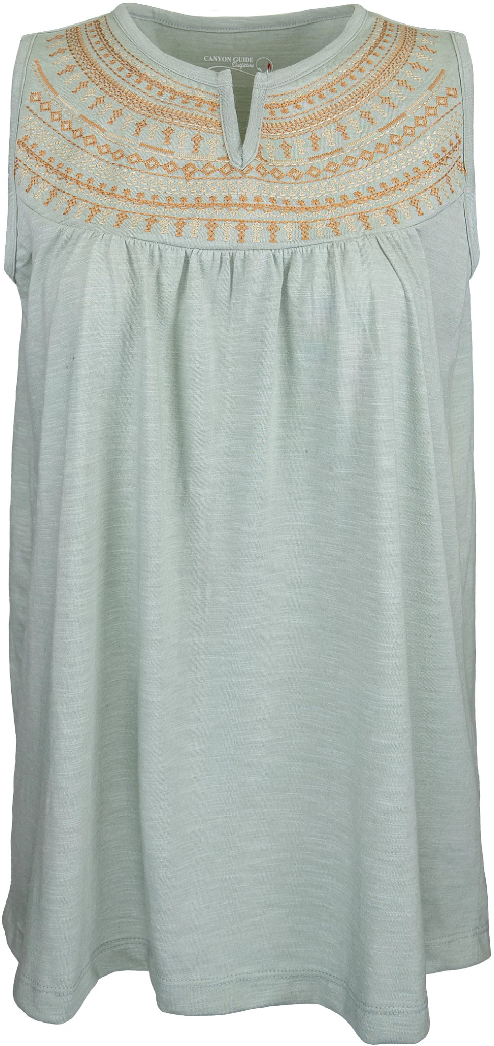 Women's Canyon Guide Lotus Sleeveless Notched V Neck shown in Aqua (Blue)