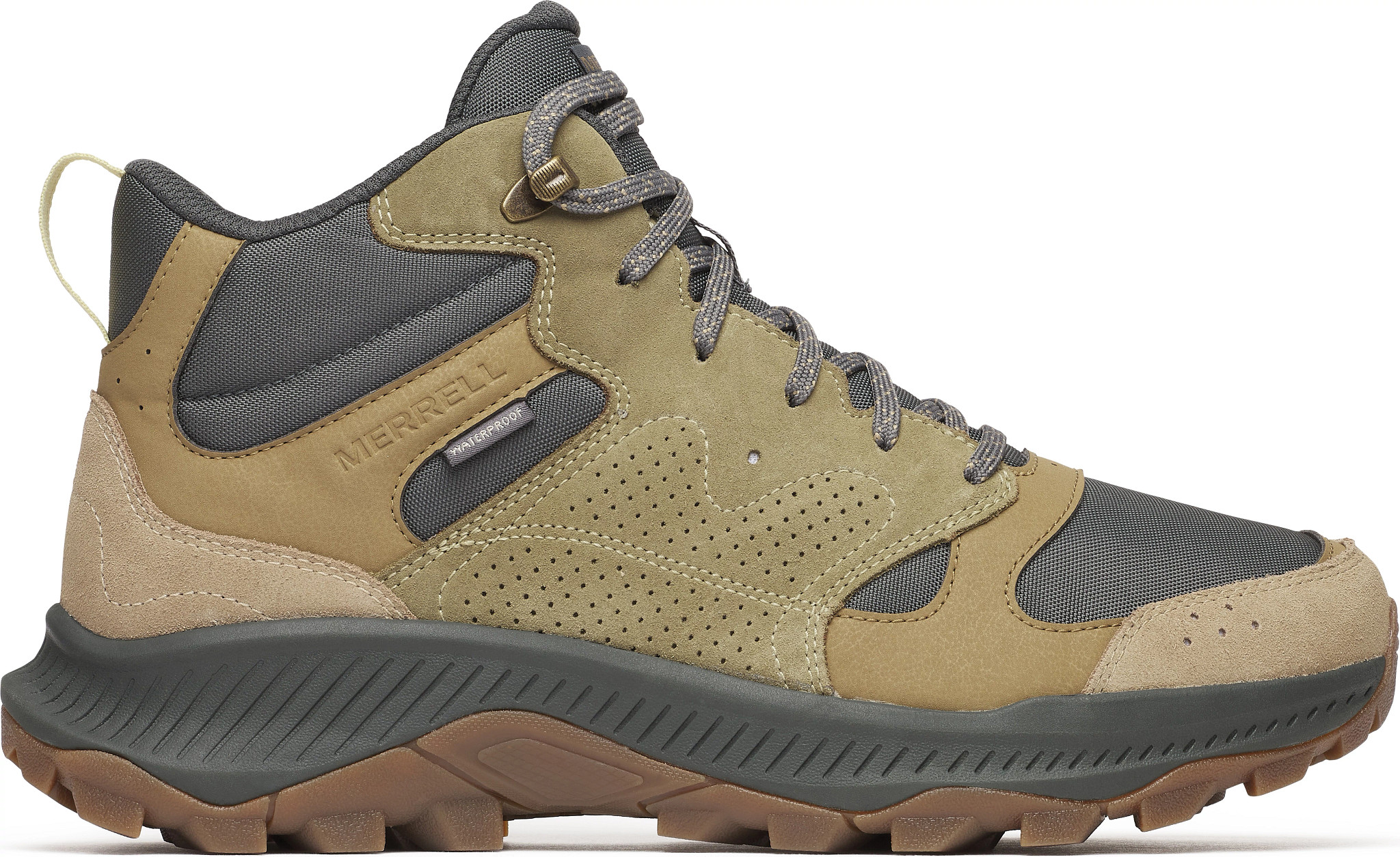 Men's Merrell Waterproof Tempo Sol Hiker shown in Mountain (Brown)