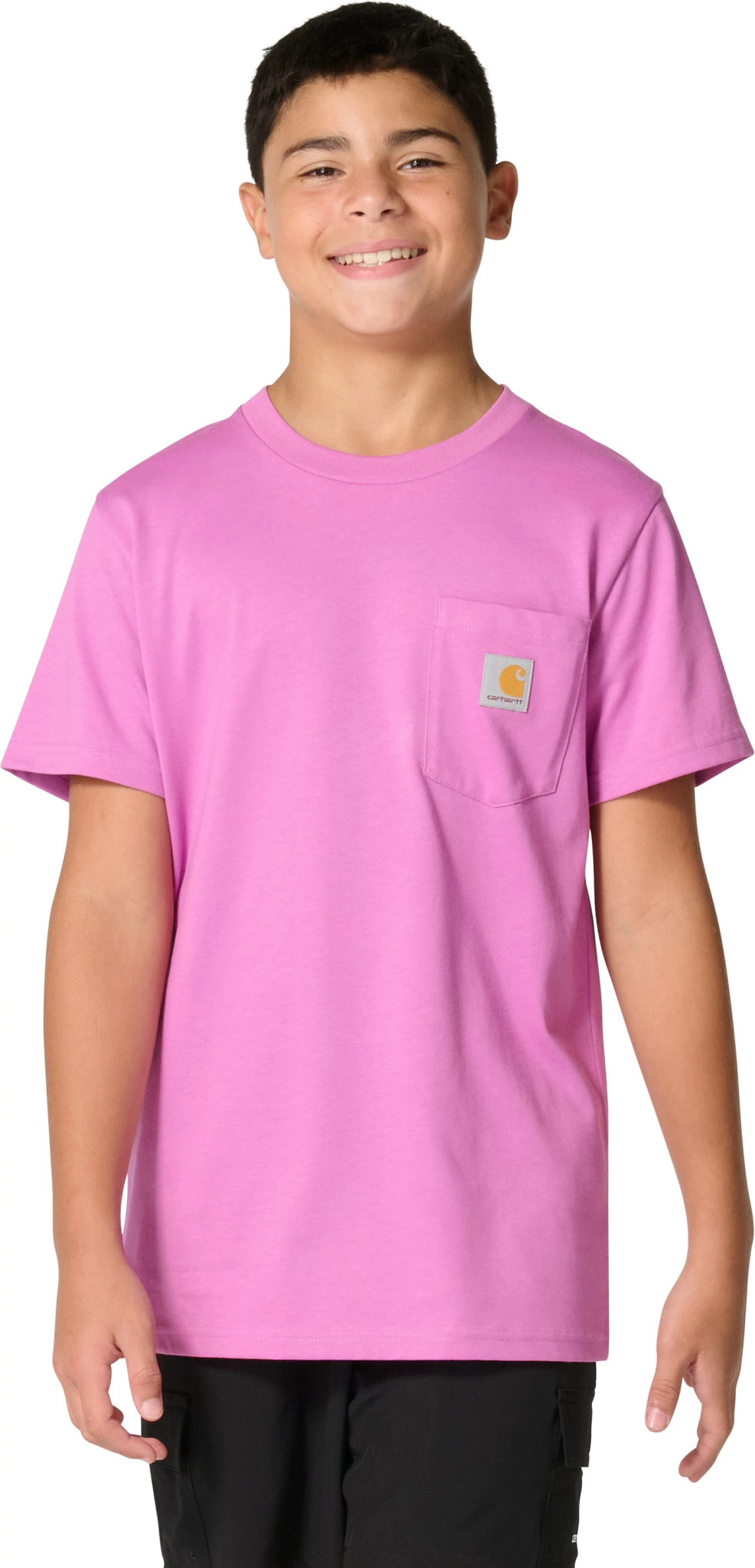 Girl's Carhartt Short Sleeve Pocket T-Shirt shown in Bodacious (Pink)