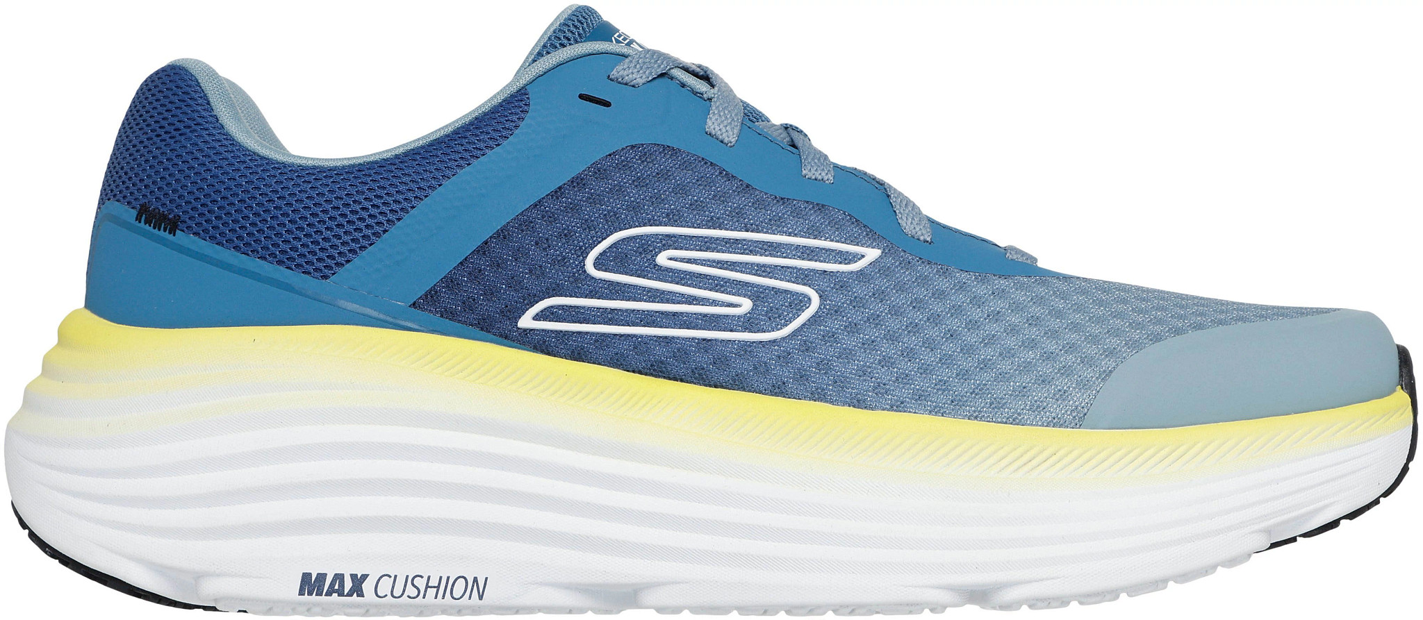 Men's Skechers Max Cushioning Endeavour Runner shown in Navy Lime (Blue)