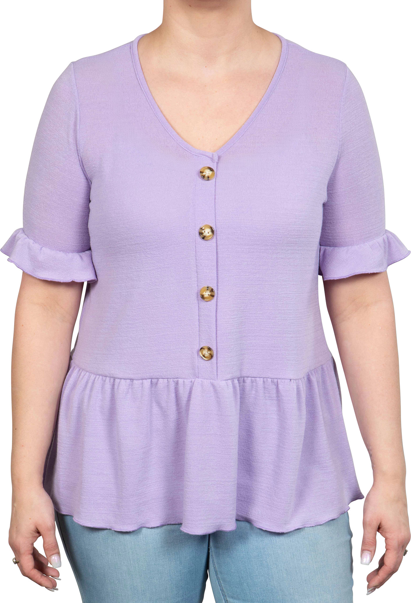 Women's Ps Kate Short Sleeve V Neck Button Top shown in Lilac (Purple)