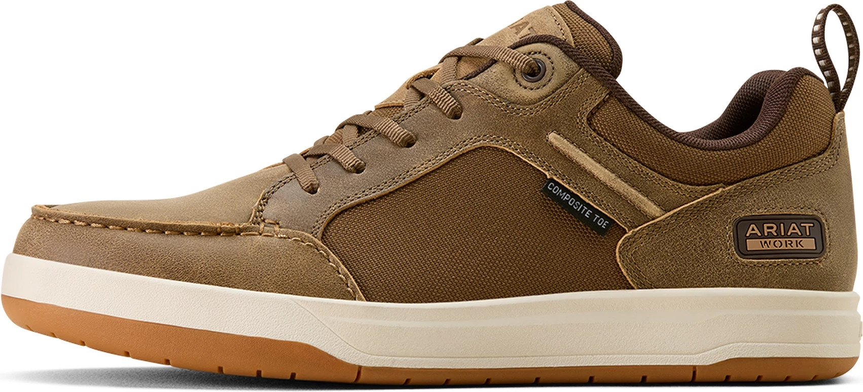 Men's Ariat Outmatch Composite Toe Low Moc Toe shown in Casual Brown (Brown)