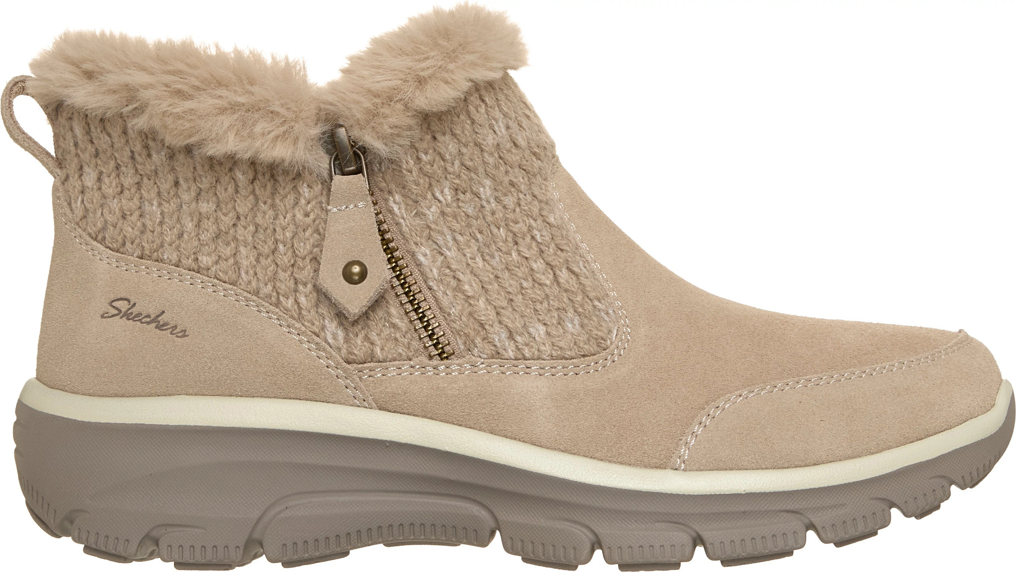Women's Skechers Easy Going Cozy Lodge Boot shown in Dark Natural (Tan)
