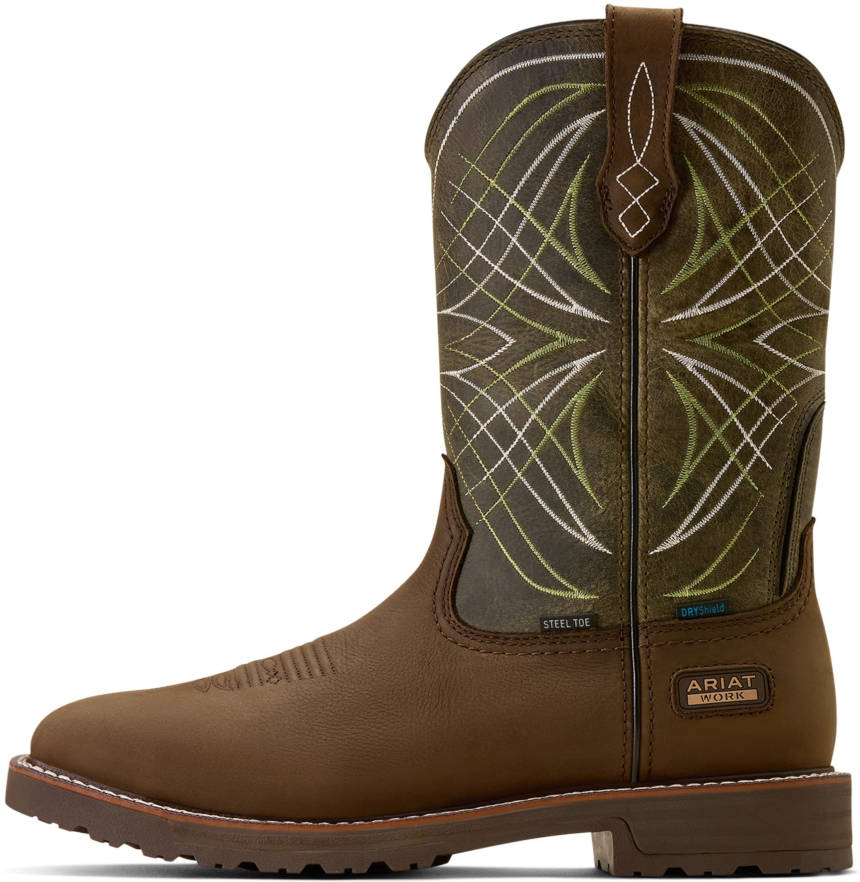 Men's Ariat 11 Inch Waterproof Steel Toe Activator shown in Brown Green (Brown)