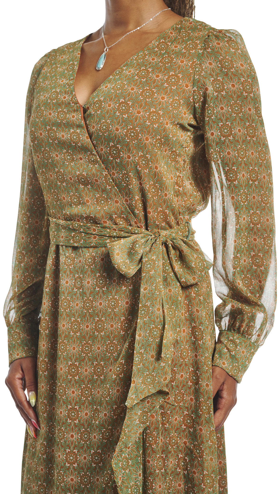 Ladies Justin Green Wrap Maxi Dress - Final Sale X-Small