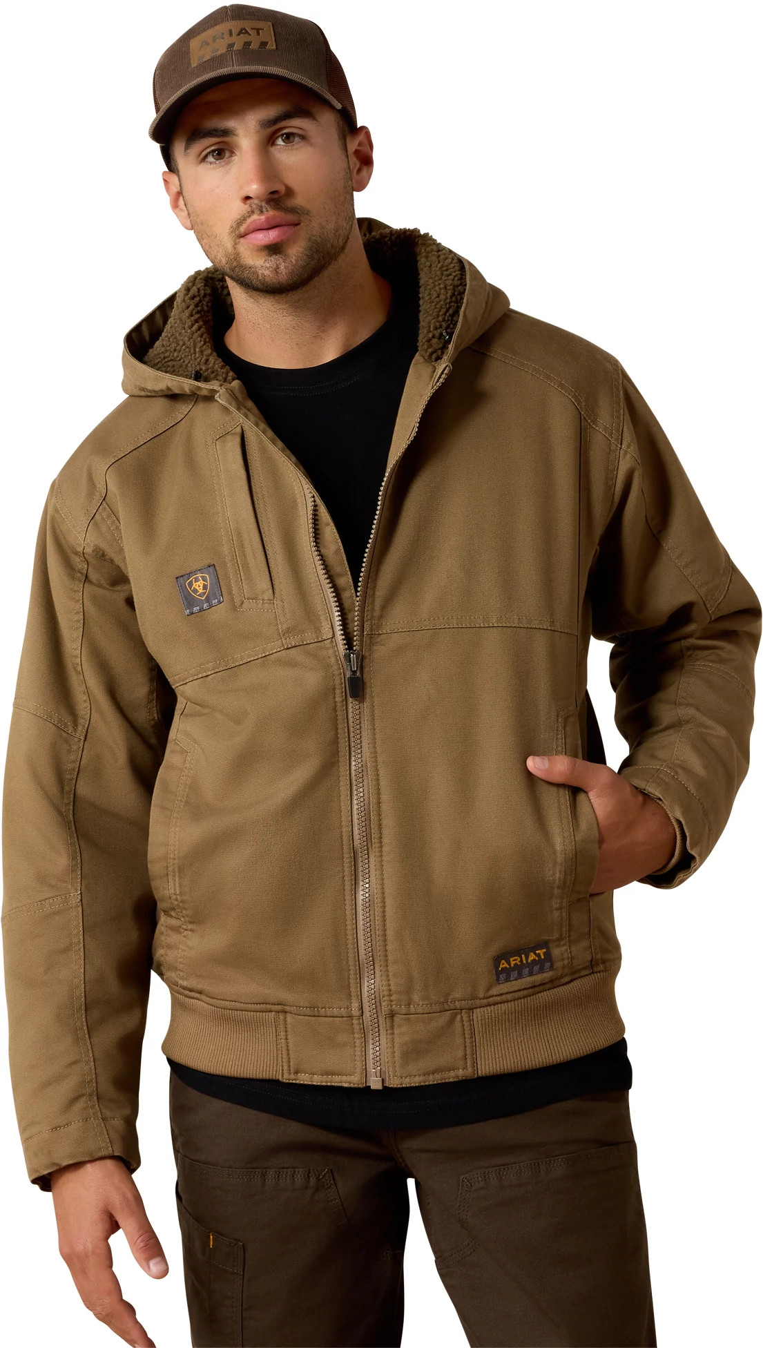 Men's Ariat Duracanvas Sherpa Lined Jacket shown in Khaki (Tan)