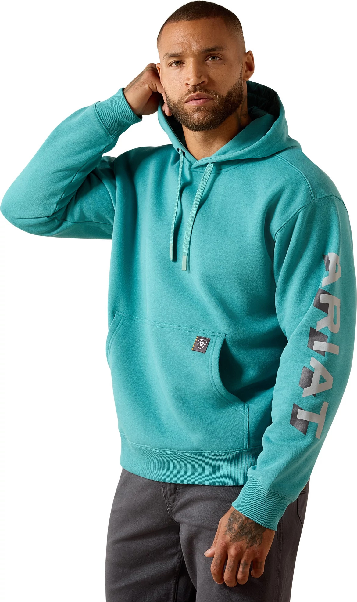Men's Ariat Lightweight Logo Hoodie shown in Teal/Microchip (Teal)