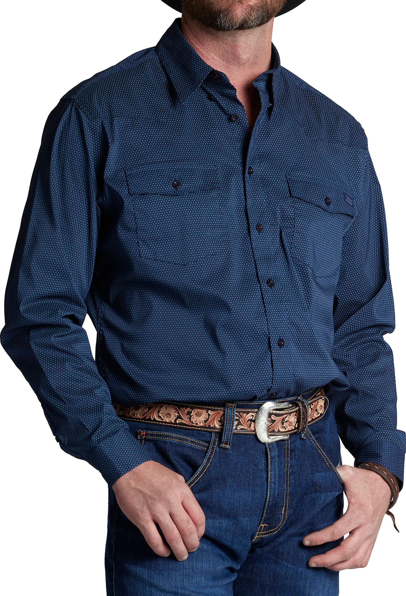 Justin Men's Tech Shirt shown in Navy Oyster (Blue)