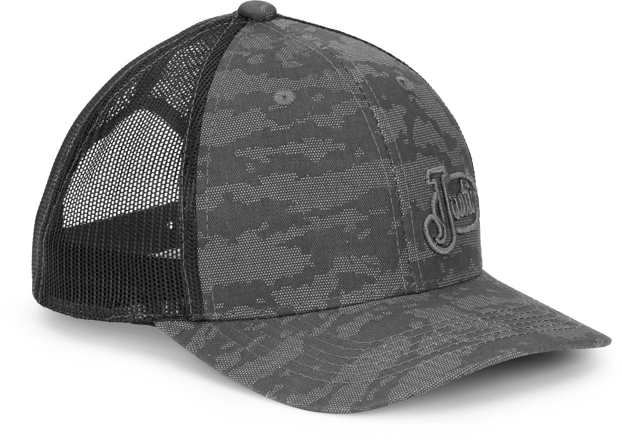 Justin Camo Snapback Hat Grey and Black with Charcoal Logo Cap Mesh Back Nwt