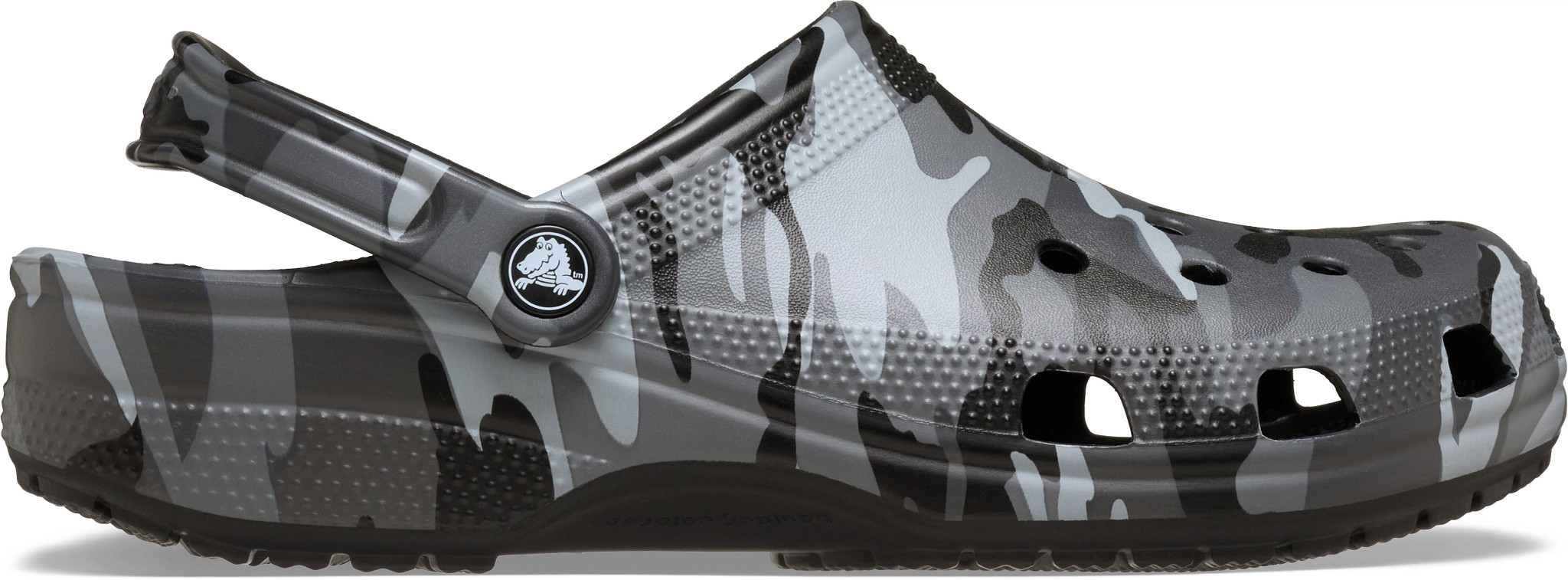 Women's Crocs Classic Graphic Clog shown in Black/Slate Grey Camoufl (Black)