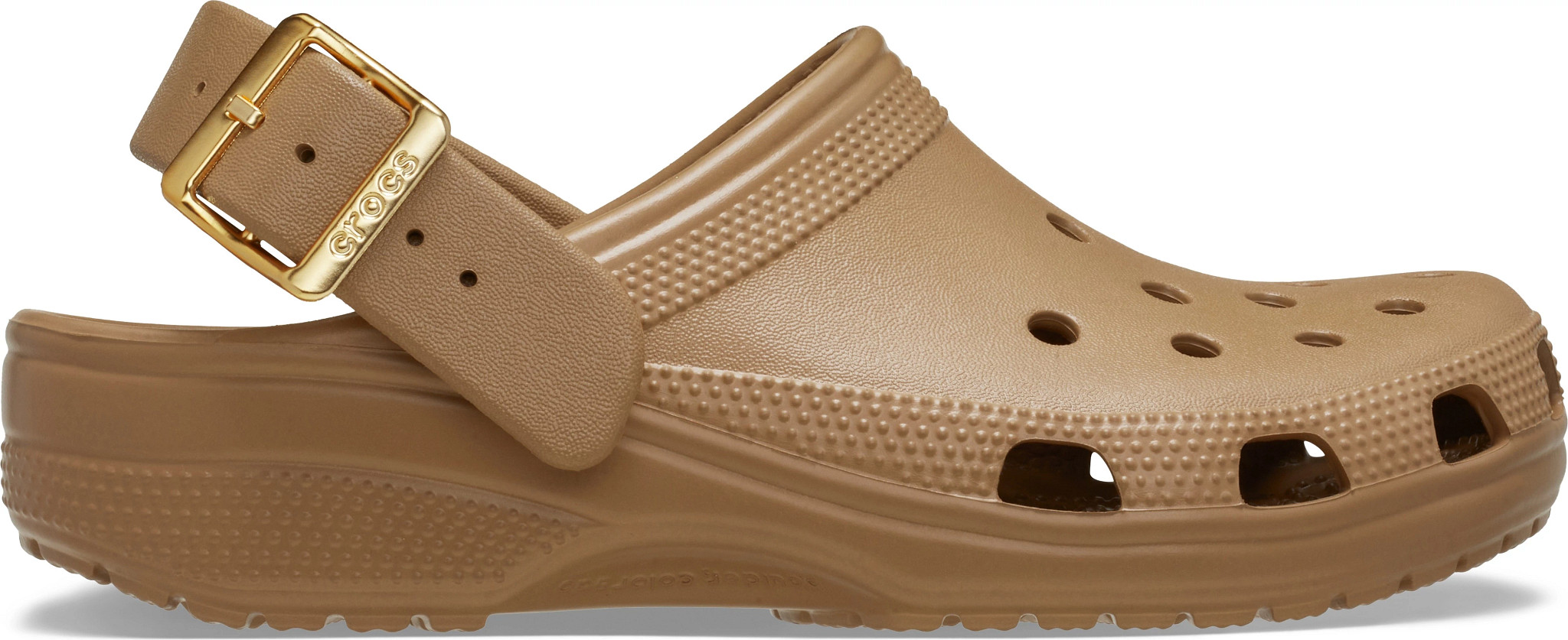 Women's Crocs Classic Metallic Buckle Clog shown in Sepia (Brown)