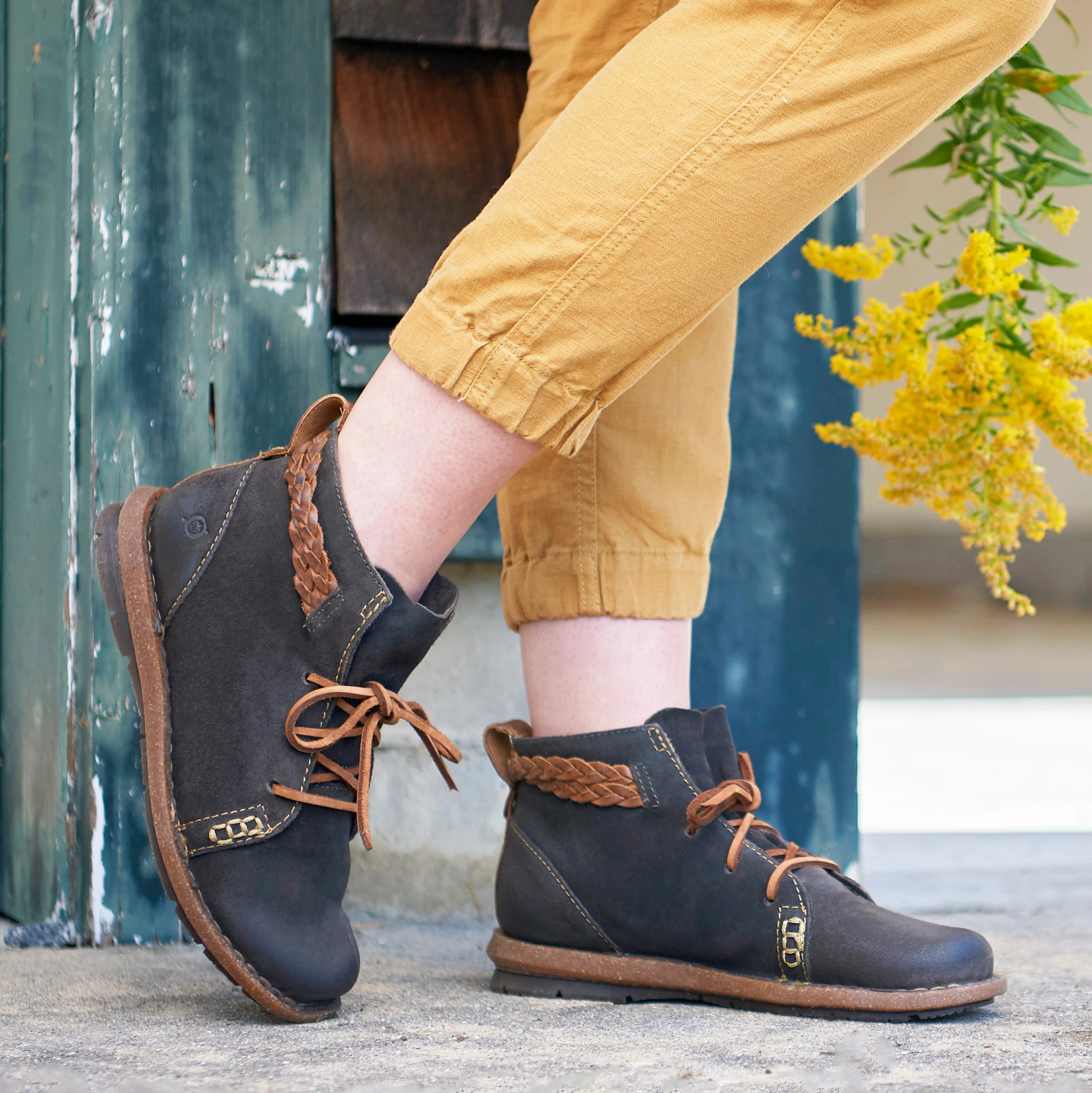 born temple distressed suede booties