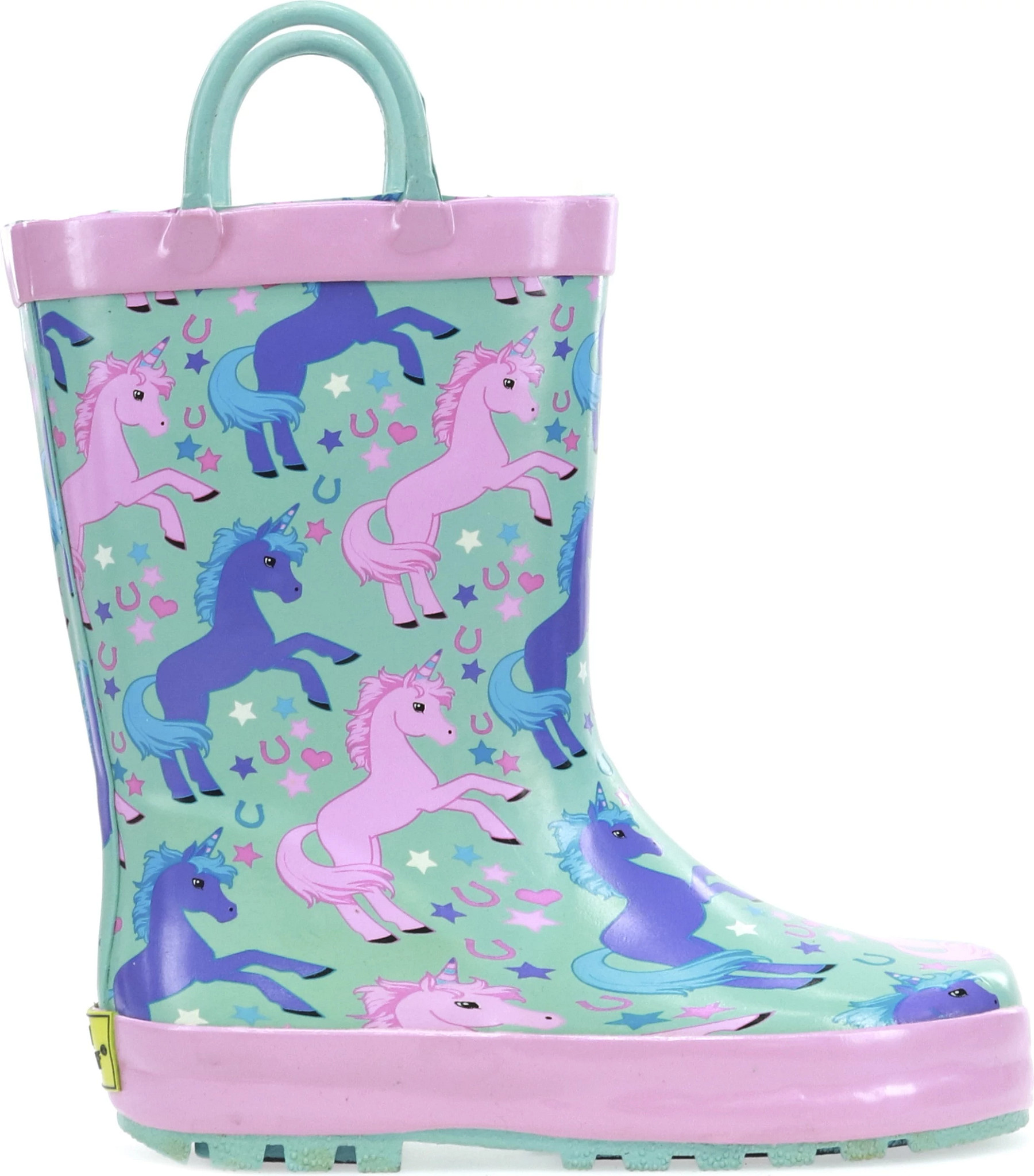 Girl's Western Chief Lucky Unicorn Rain Boot shown in Turquoise/Multi (Prints)