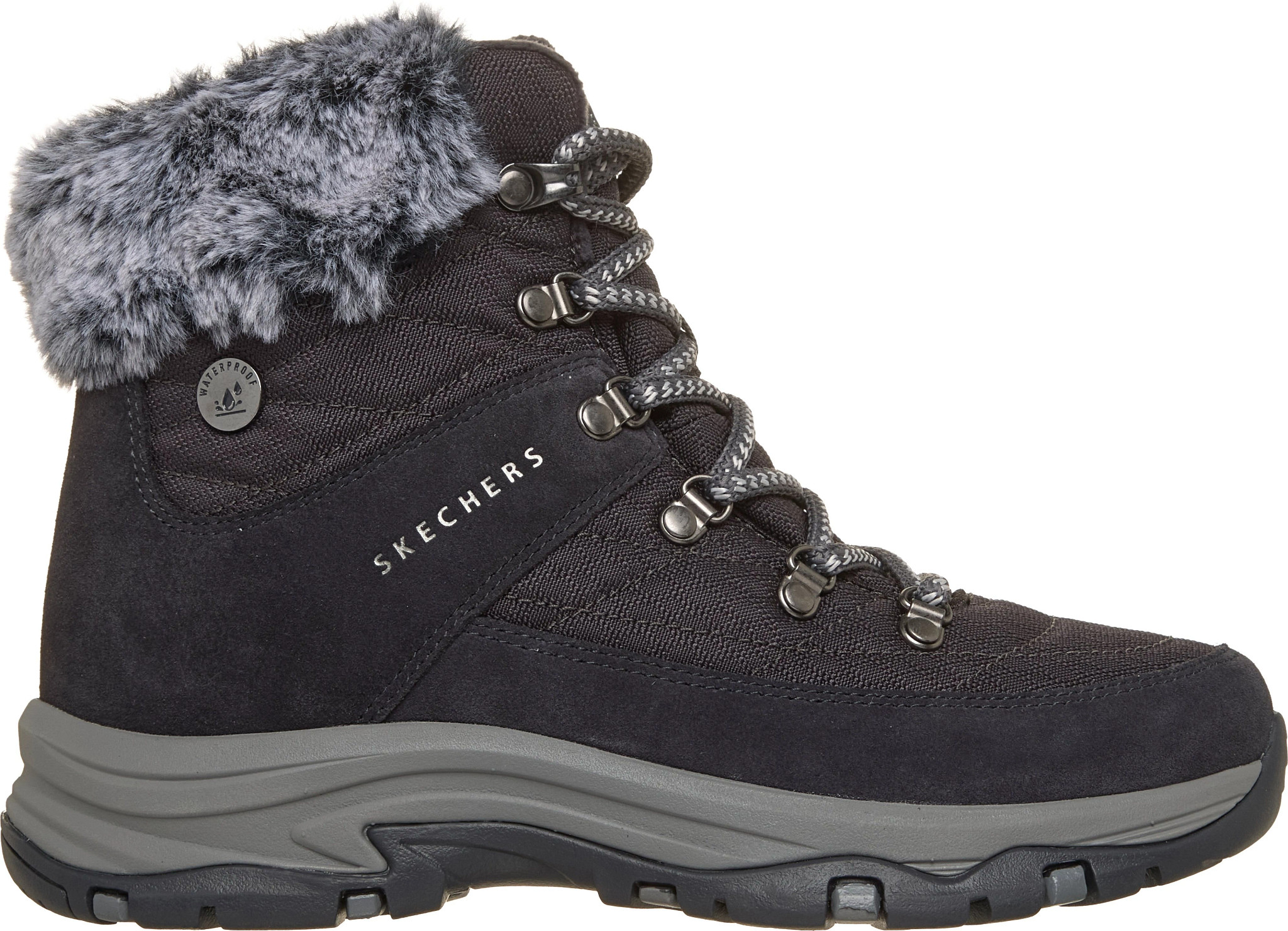 Women's Skechers Waterproof Trego Stormie Frost shown in Dark Grey (Grey)