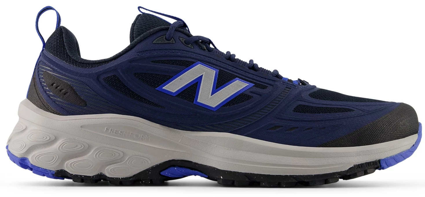 Men's New Balance 410v9 Trail Runner shown in Navy Gray (Blue)