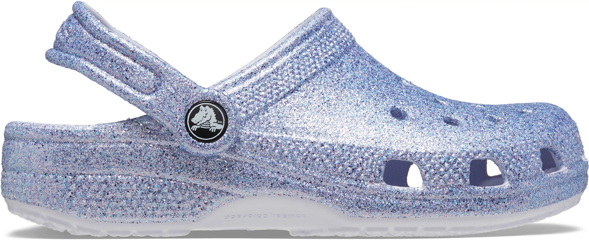 Girl's Crocs Classic Glitter Clog shown in Blue (Multicolor)