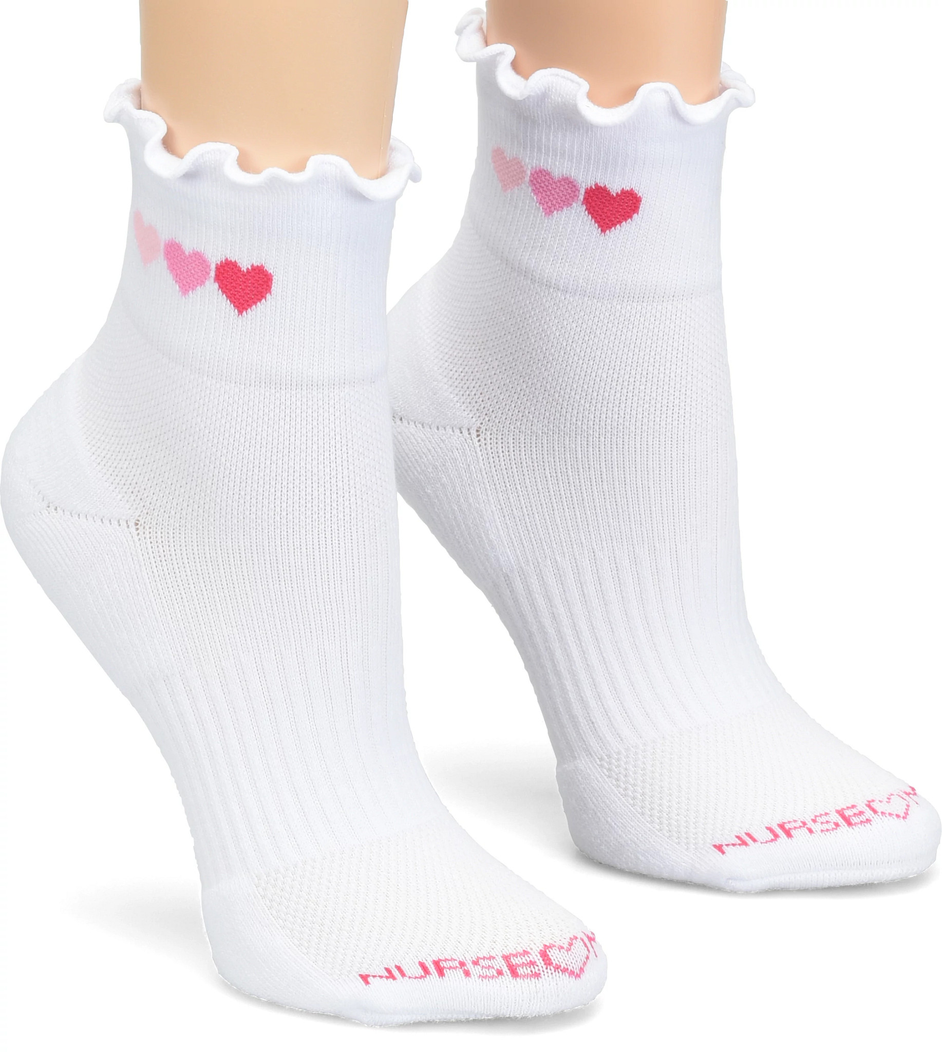 Compression Quarter Top 2-Pair Pack se muestra en la Pink Hearts Lettuce Edge (Blanco)