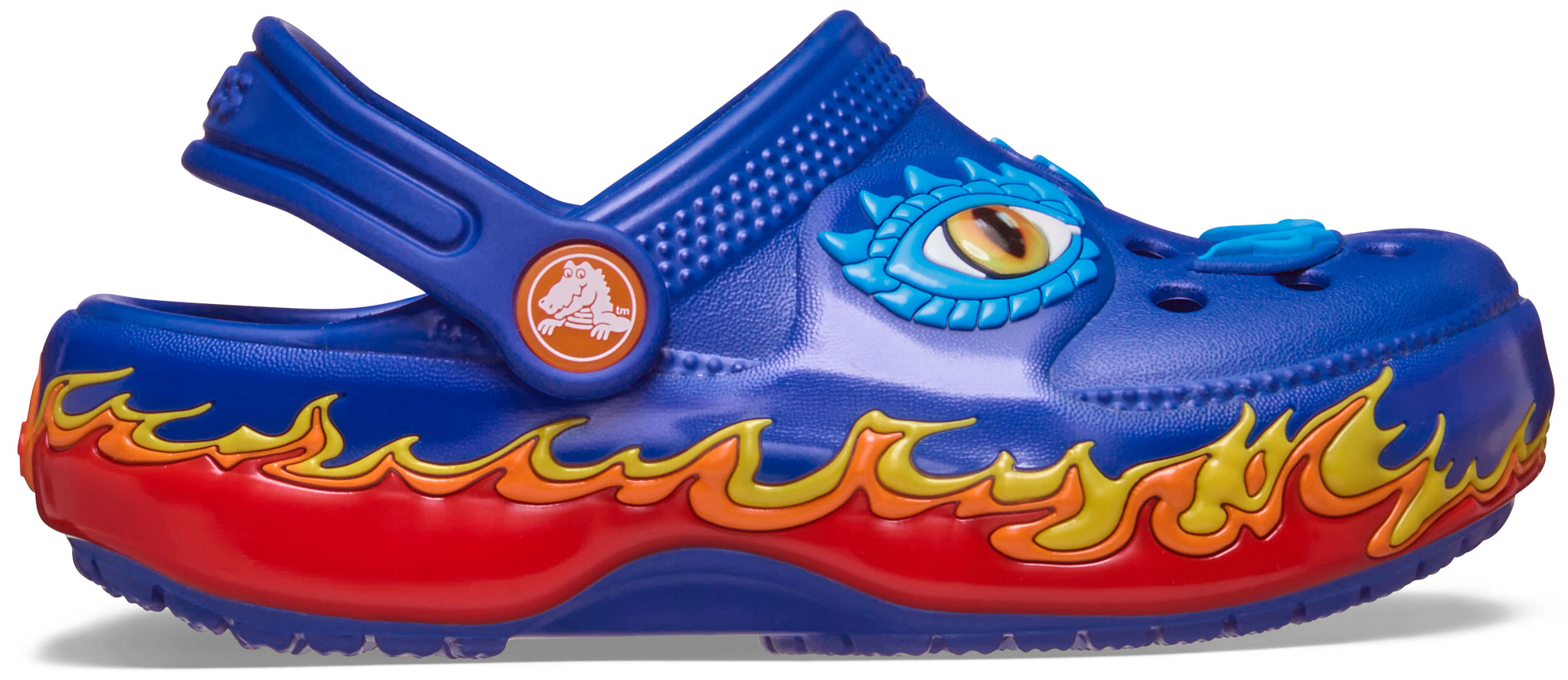 Toddler Boy's Crocs Classic Dragon Clog shown in Blue Bolt (Blue)