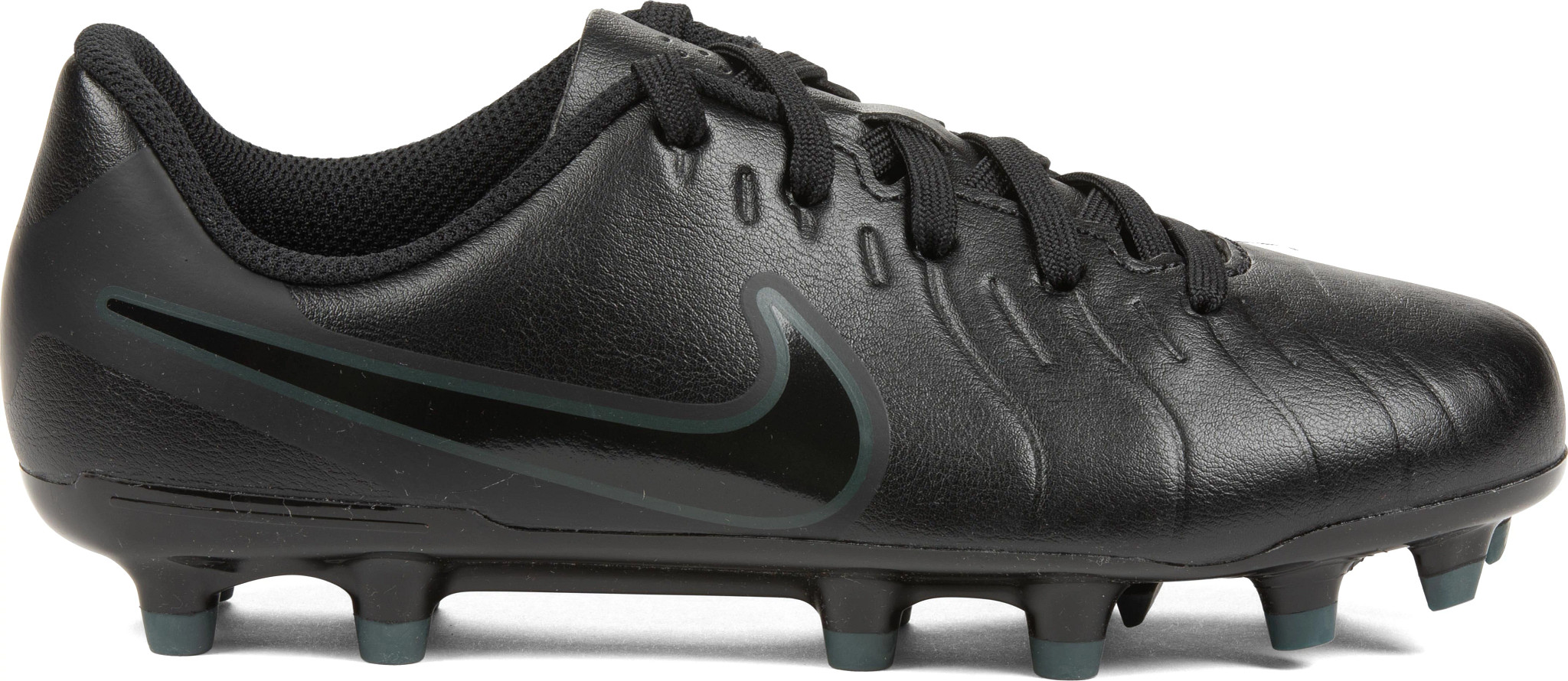 Boy's Nike Jr. Tiempo Legend 10 Club Soccer Cleats shown in Black/Black Deep Jungle (Black)