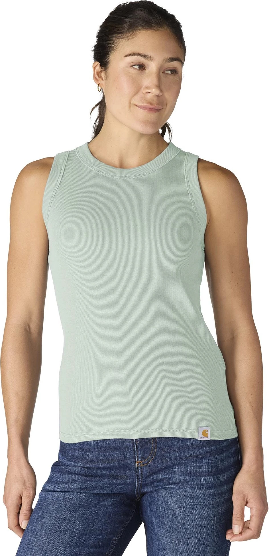 Women's Carhartt Tencel Fiber Series Relaxed Ribbed Tank shown in Smoked Teal (Teal)