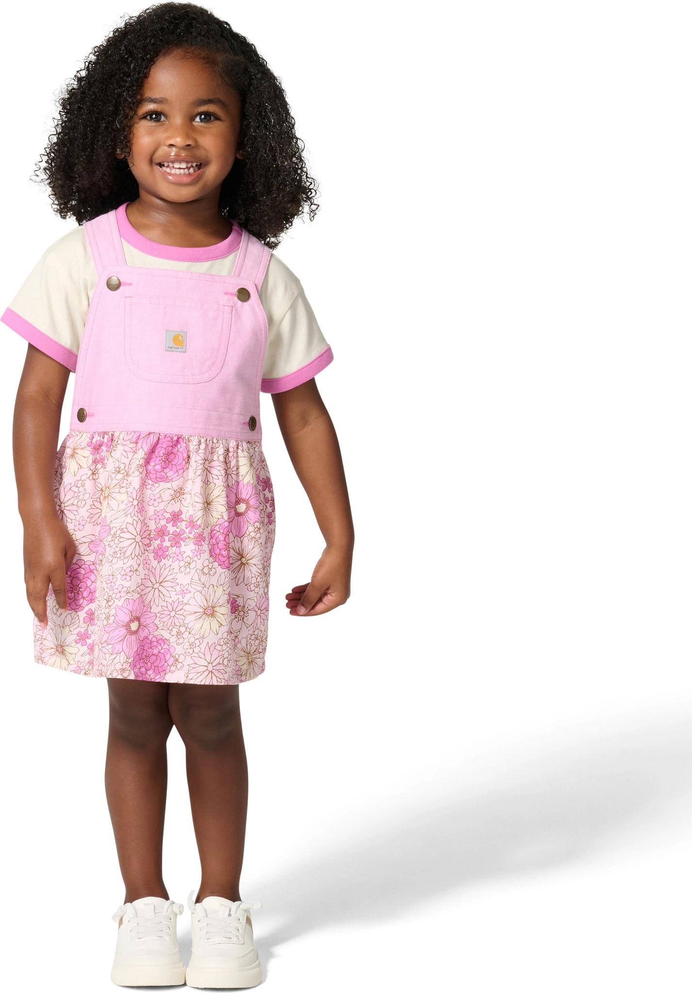 Toddler Girl's Carhartt Short Sleeve T-Shirt & Chambray Jumper Set shown in Chambray (Pink)