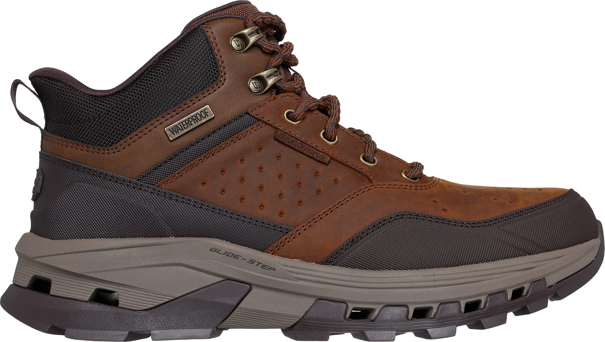 Men's Skechers Glide Step Brecken Waterproof Hiker shown in Brown (Brown)