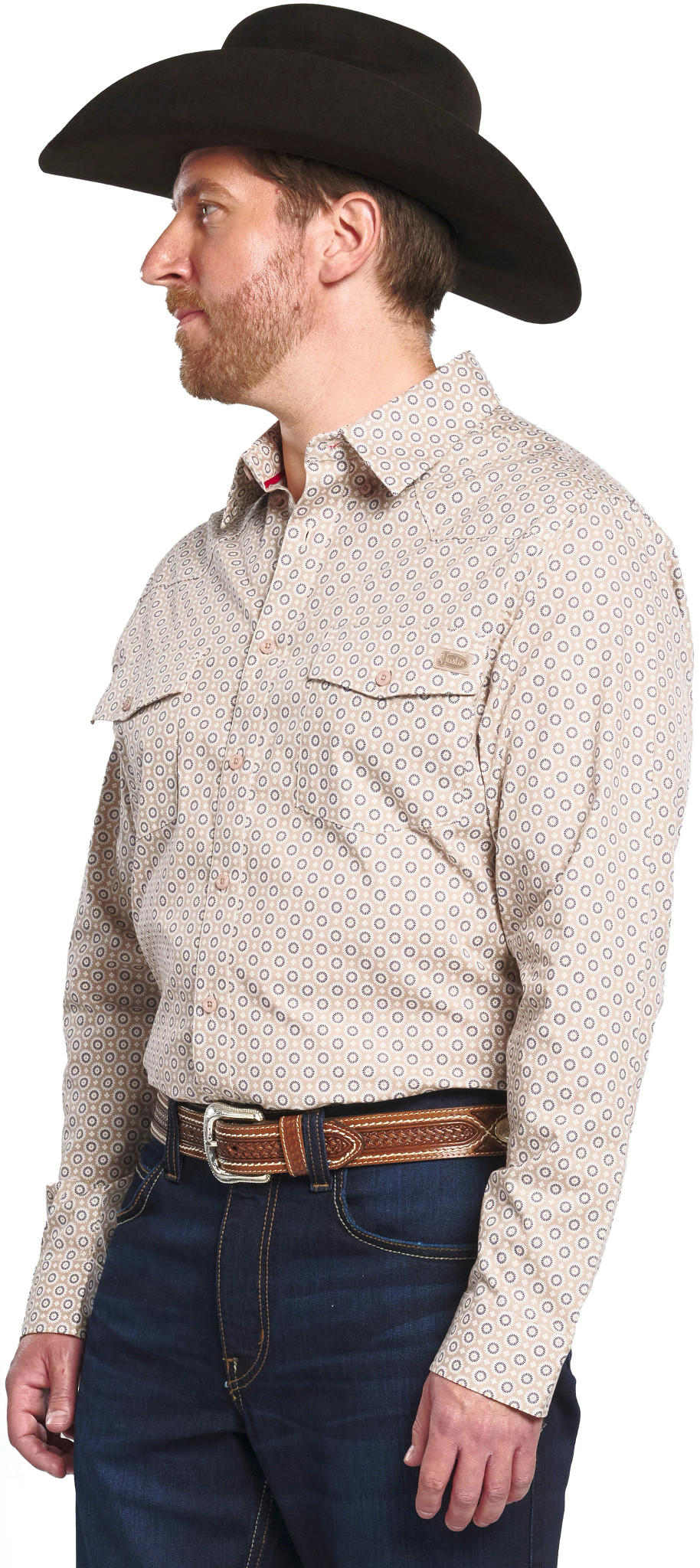 Long Sleeve Diamond Print Snap Front Shirt shown in White (Multicolor)