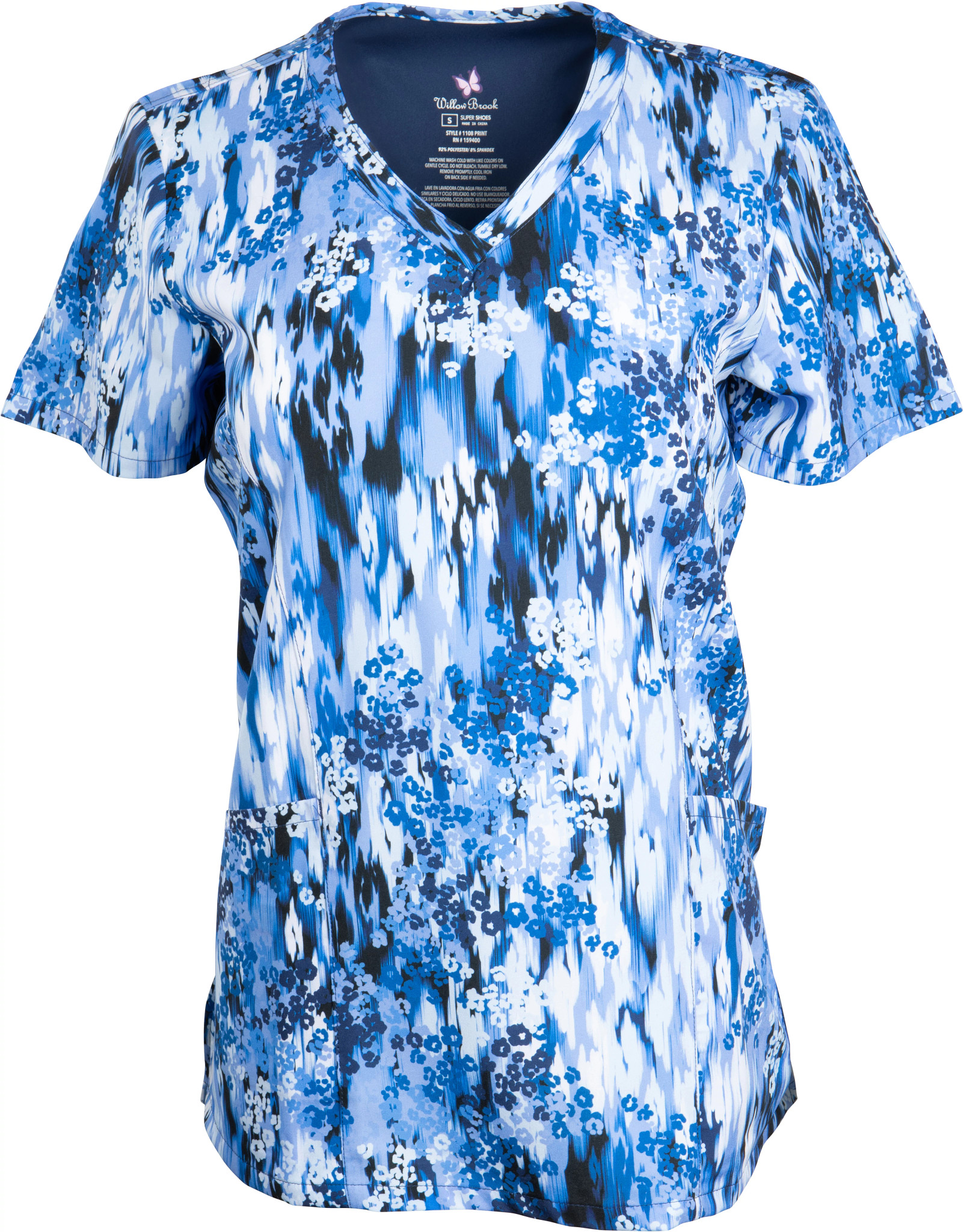 Women's Willow Brook Animal Escape V Neck shown in Blue/White (Prints)