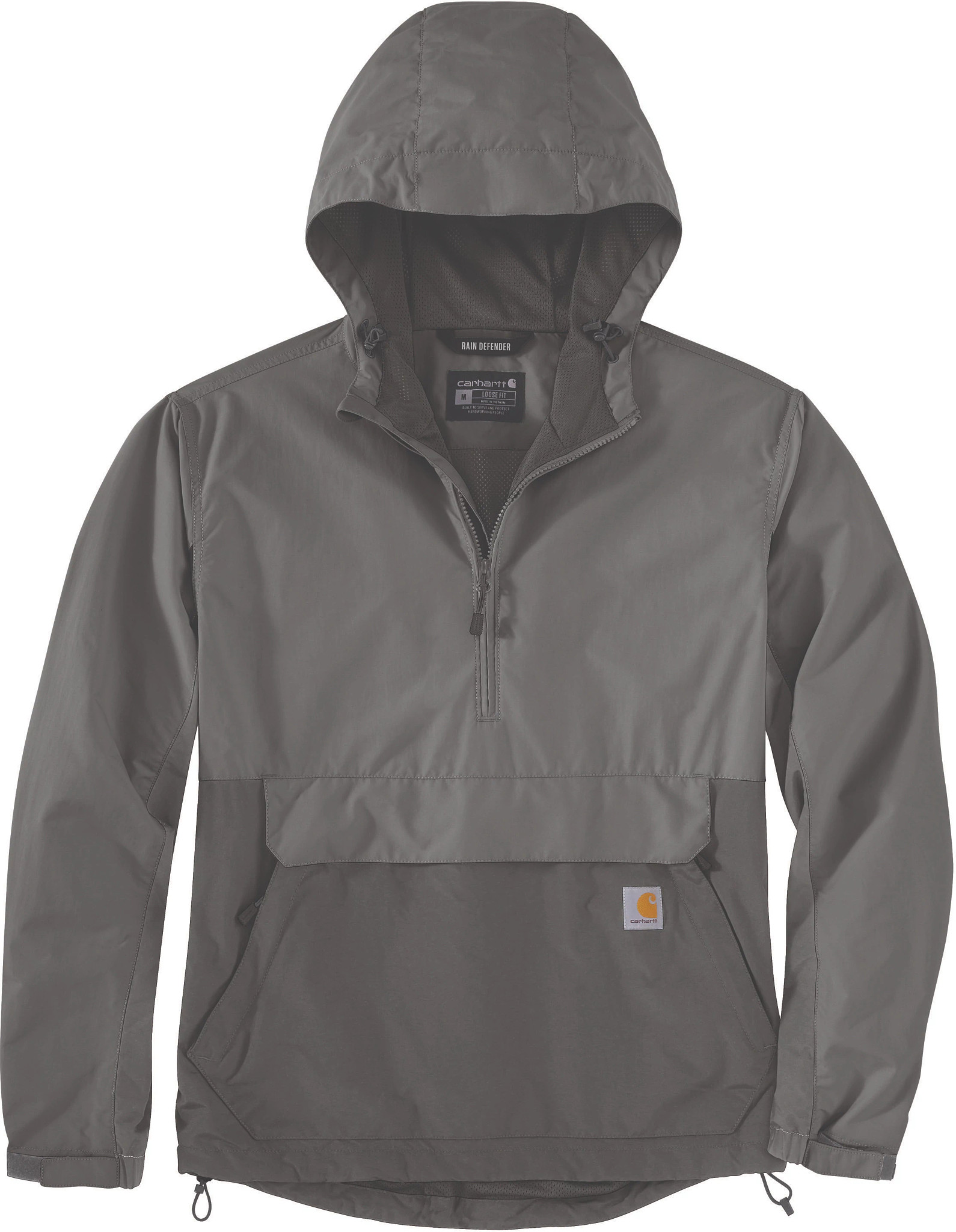 Men's Carhartt Rain Defender Packable Anorak Rain Jacket shown in Steel/Gravel (Grey)