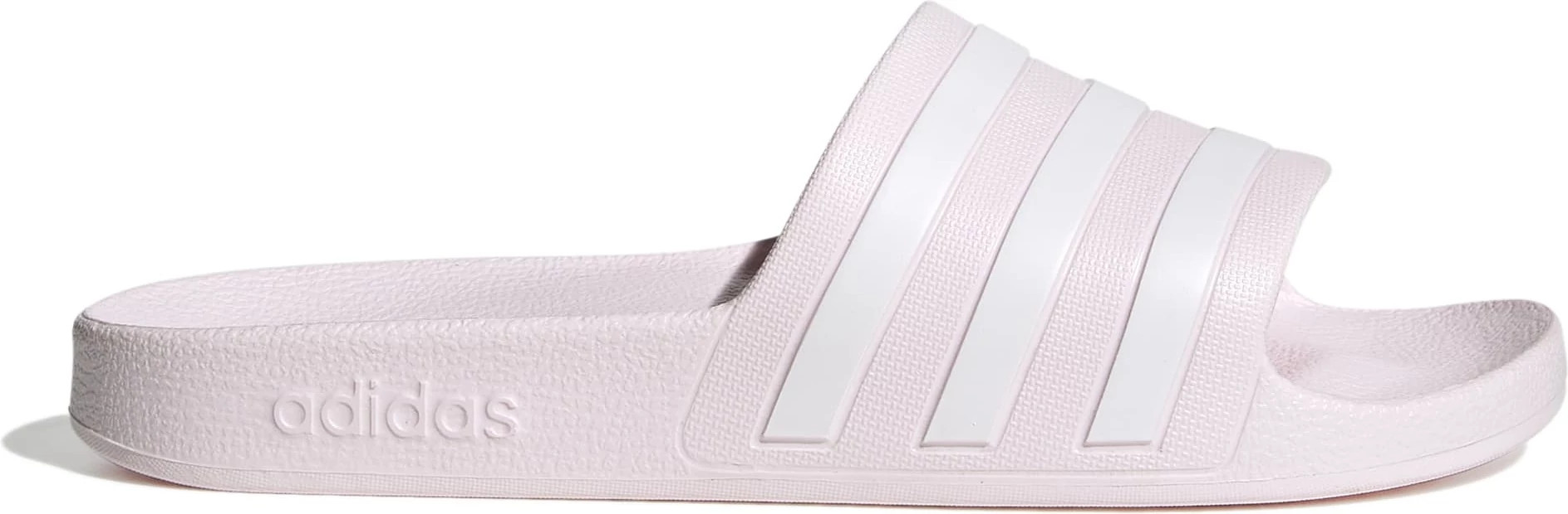 Women's Adidas Adilette Aqua Slide shown in Almost Pink/White (Pink)