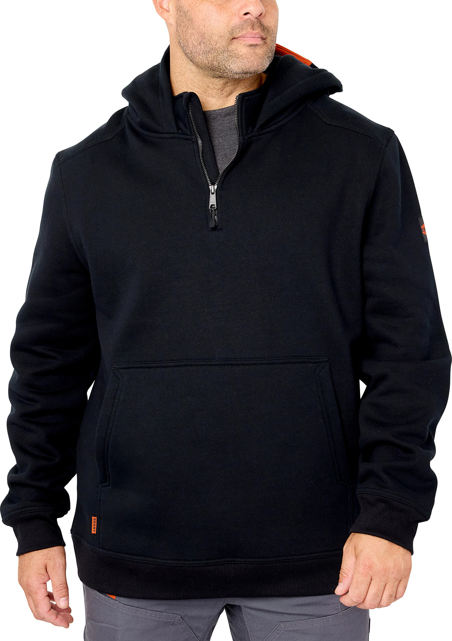 Men's Brunt Workwear Shevlin Quarter Zip Hoodie shown in Black (Black)