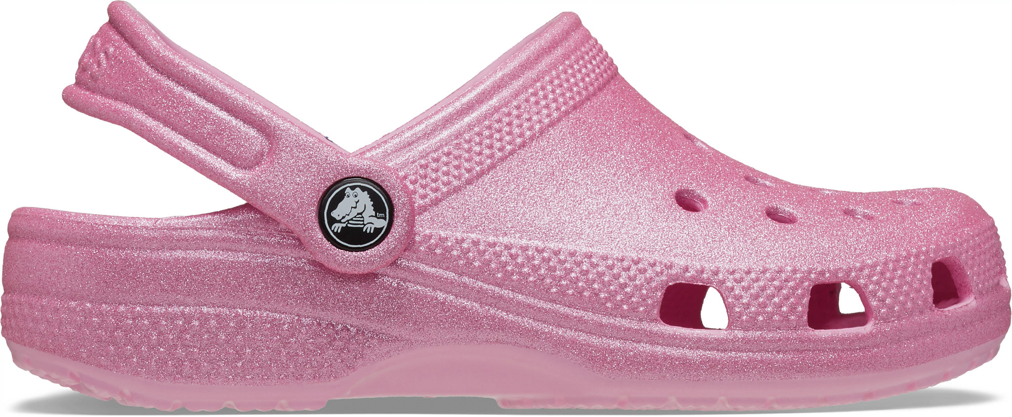 Toddler Girl's Crocs Classic Glitter Clog shown in Pink Tweed (Pink)