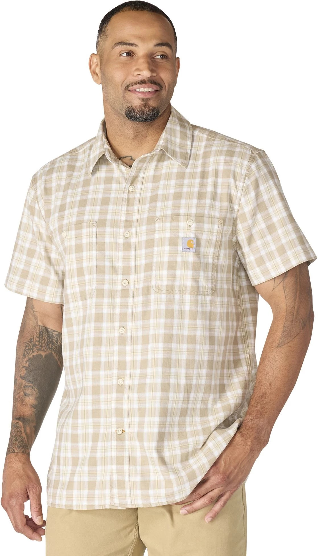 Carhartt Men's Bozeman Relaxed Short-Sleeve Plaid Shirt, Cobblestone