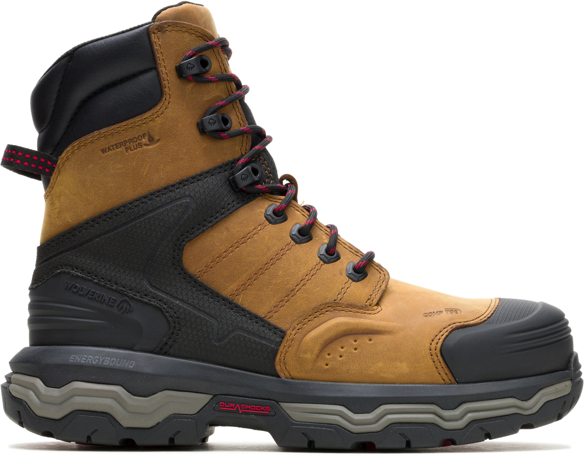 Men's Wolverine 8 Inch Waterproof Carbon Toe Durashocks Alpha Infinity shown in Dark Tan (Tan)