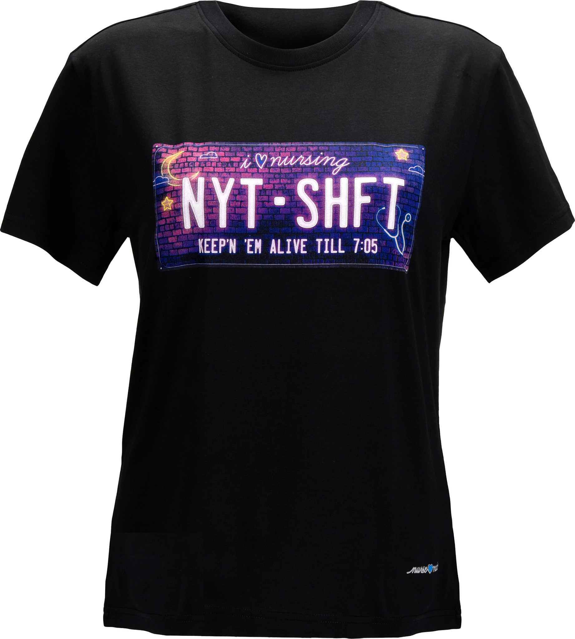 Women's Nurse Graphic T-Shirt se muestra en la Nyt Shift (Negro)