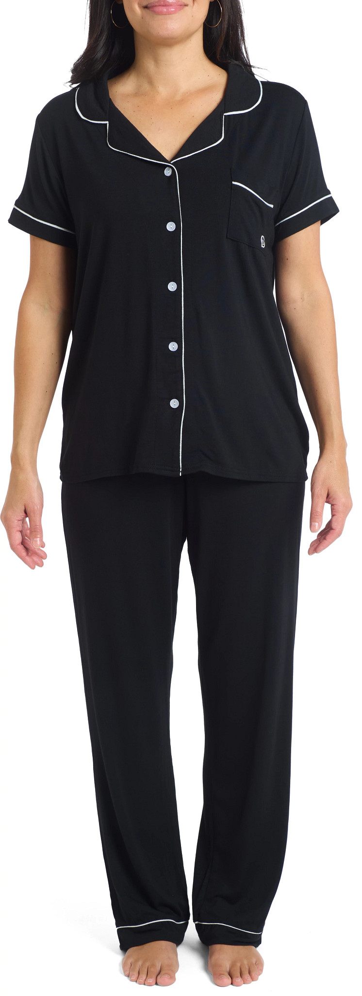 Ladies Classic Short Sleeve Pant Set - Heathered Modal
