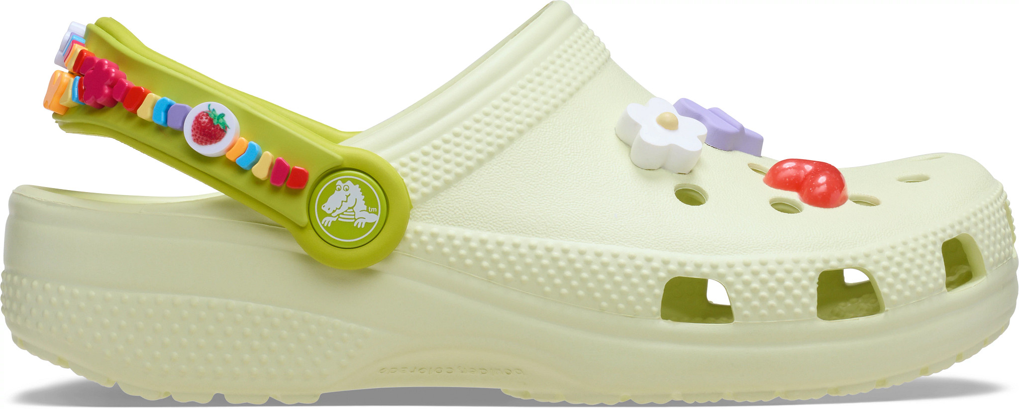 Girl's Crocs Classic Friendship Bracelet Clog shown in Froth Green/Multi (Green)