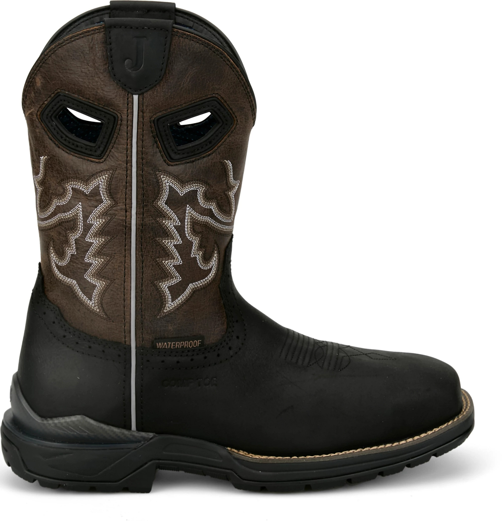 Men's Justin Boots Chase 11" Waterproof Nano Comp Toe shown in Black (Black)
